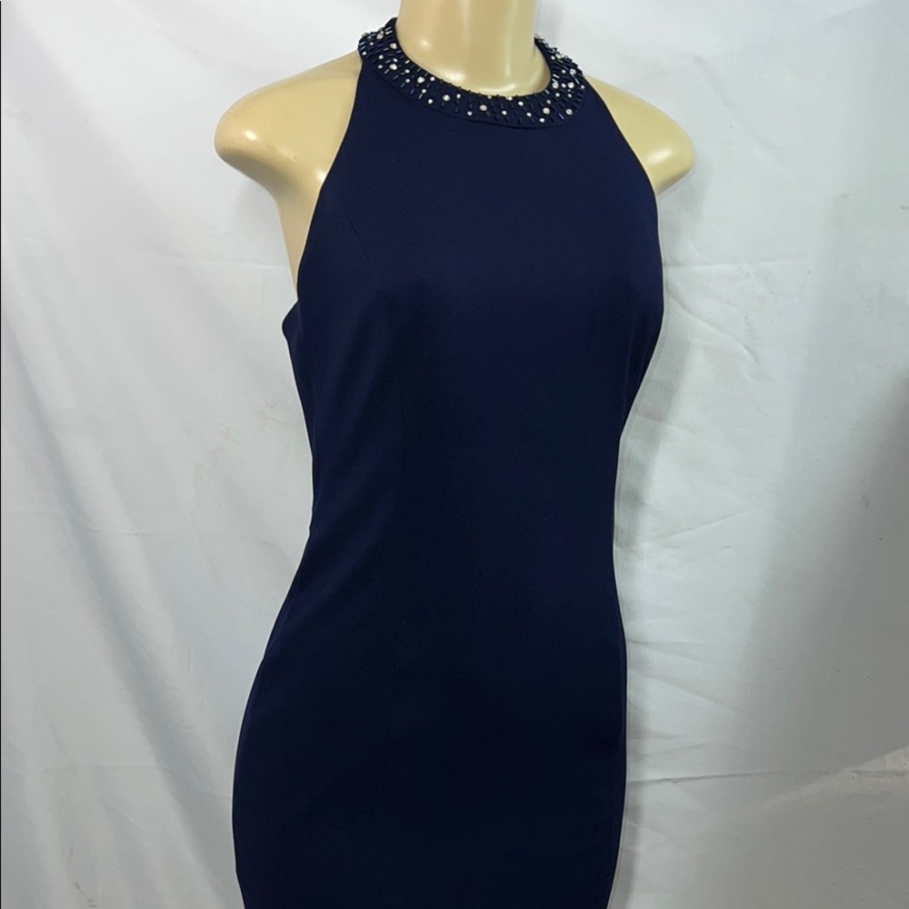 REGGIO zs 4 Chic Navy Backless Halter Dress